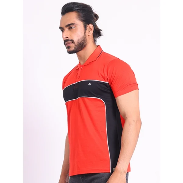 Generic Men's Casual Cotton Printed Polo Neck Half Sleeve T-Shirt (Red) - Image 3