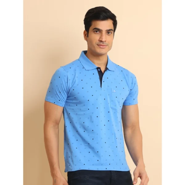 Generic Men's Casual Cotton Printed Polo Neck Half Sleeve T-Shirt (Blue) - Image 3