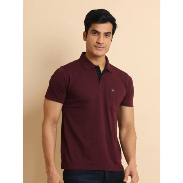 Generic Men's Casual Cotton Printed Polo Neck Half Sleeve T-Shirt (Wine) - Image 3