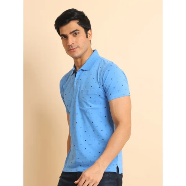 Generic Men's Casual Cotton Printed Polo Neck Half Sleeve T-Shirt (Blue) - Image 4