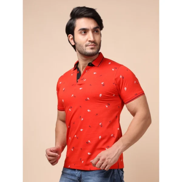 Generic Men's Casual Cotton Printed Polo Neck Half Sleeve T-Shirt (Red) - Image 3