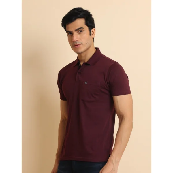 Generic Men's Casual Cotton Printed Polo Neck Half Sleeve T-Shirt (Wine) - Image 4