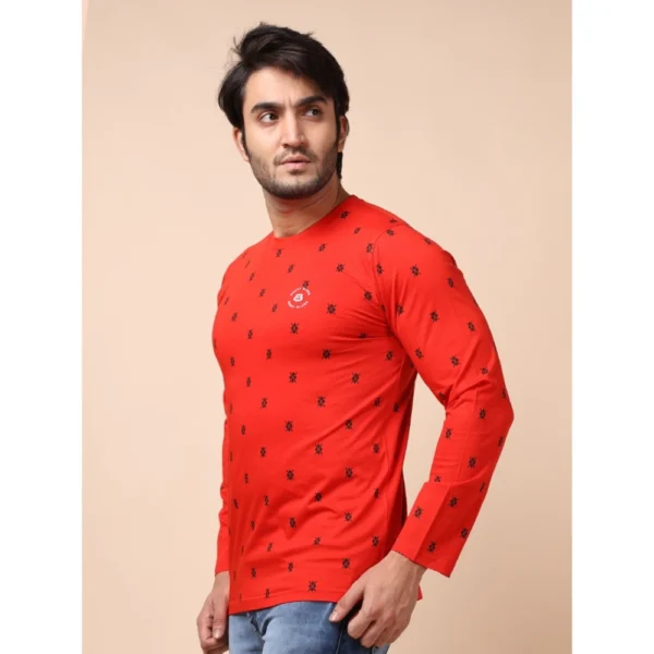 Generic Men's Casual Cotton Printed Round Neck Full Sleeve T-Shirt (Red) - Image 3