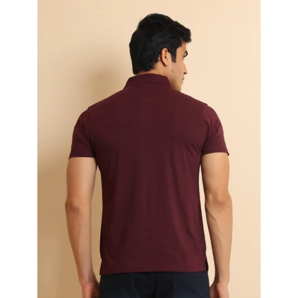 Generic Men's Casual Cotton Printed Polo Neck Half Sleeve T-Shirt (Wine) - Image 2