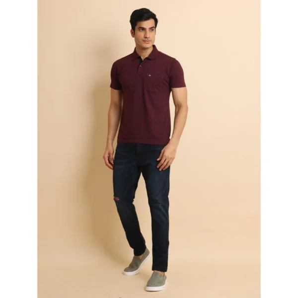 Generic Men's Casual Cotton Printed Polo Neck Half Sleeve T-Shirt (Wine) - Image 7