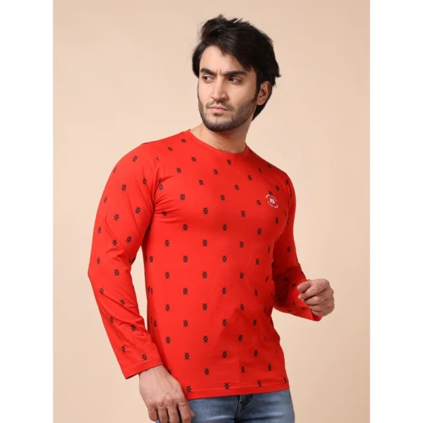 Generic Men's Casual Cotton Printed Round Neck Full Sleeve T-Shirt (Red) - Image 4