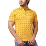 Generic Men’s Casual Cotton Printed Polo Neck Half Sleeve T-Shirt (Mustard)