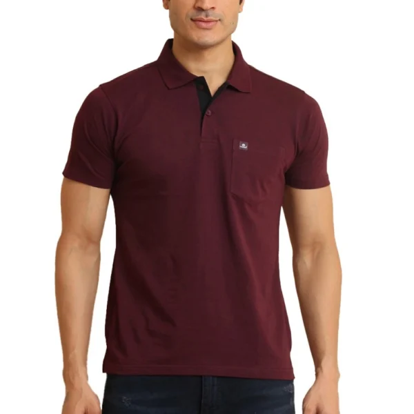 Generic Men's Casual Cotton Printed Polo Neck Half Sleeve T-Shirt (Wine)