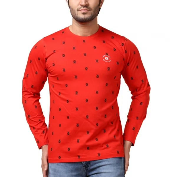 Generic Men's Casual Cotton Printed Round Neck Full Sleeve T-Shirt (Red)