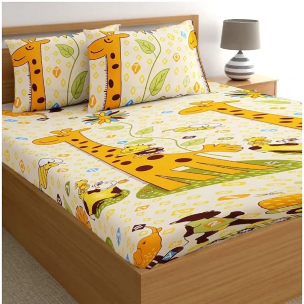 Generic Cotton Blended Printed King Size Elastic Fitted Bedsheet with 2 Pillow Covers (Multicolor, 120x190Inch)