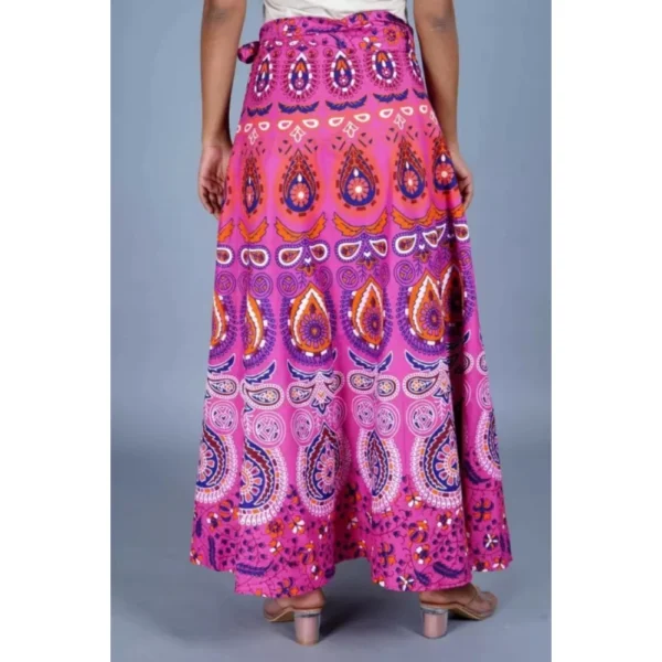 Generic Women's Cotton Jaipur Printed Wrap Around Maxi Skirt (Pink, Free Size) - Image 3