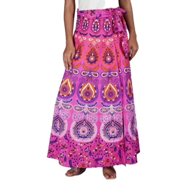 Generic Women's Cotton Jaipur Printed Wrap Around Maxi Skirt (Pink, Free Size)