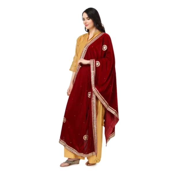 Generic Women's Velvet Gotta Patti Dupatta (Maroon, Length: 2.25 to 2.50 Mtr) - Image 5