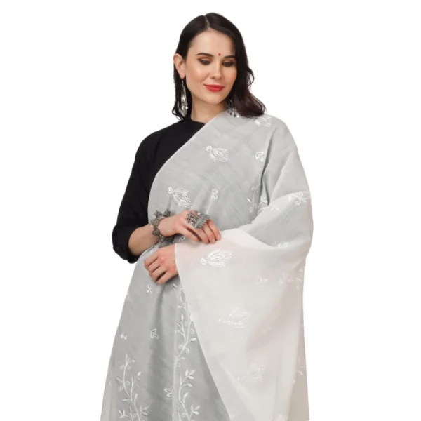 Generic Women's Cotton Embroidered Dupatta (White, Length: 2.25 to 2.50 Mtr) - Image 4