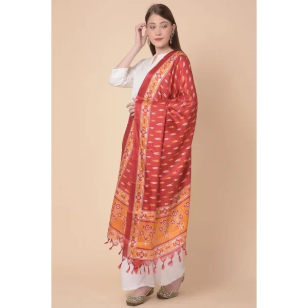 Generic Women's Art Silk Printed Dupatta (Red, Length: 2.25 to 2.50 Mtr) - Image 3