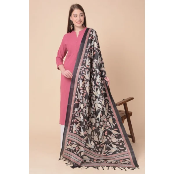 Generic Women's Art Silk Printed Dupatta (Black, Length: 2.25 to 2.50 Mtr) - Image 3