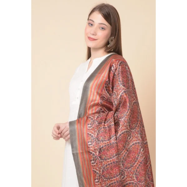 Generic Women's Art Silk Printed Dupatta (Orange, Length: 2.25 to 2.50 Mtr) - Image 3