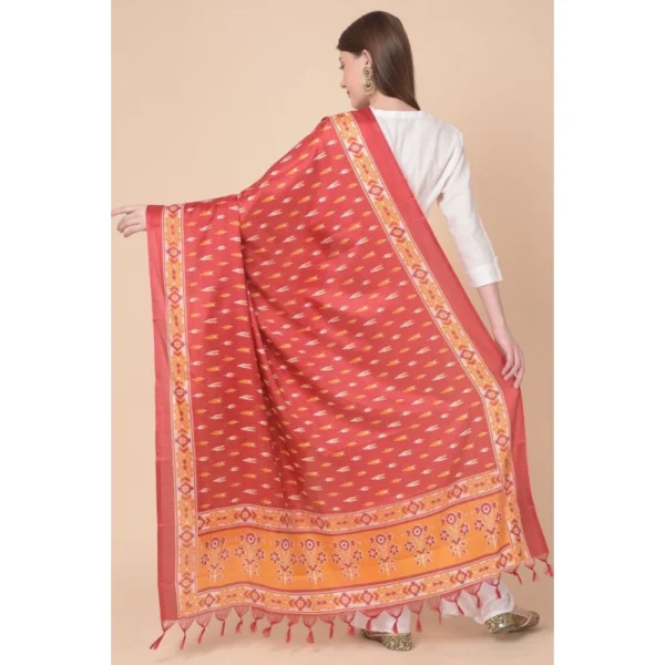 Generic Women's Art Silk Printed Dupatta (Red, Length: 2.25 to 2.50 Mtr) - Image 5