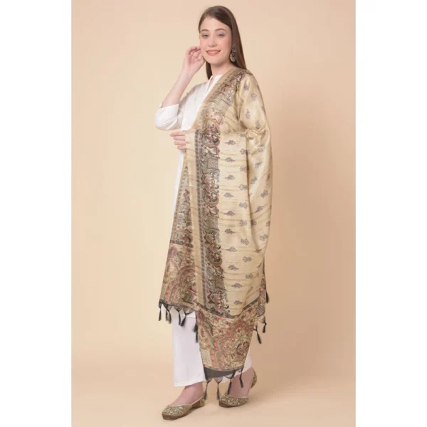 Generic Women's Art Silk Printed Dupatta (Gold, Length: 2.25 to 2.50 Mtr) - Image 3