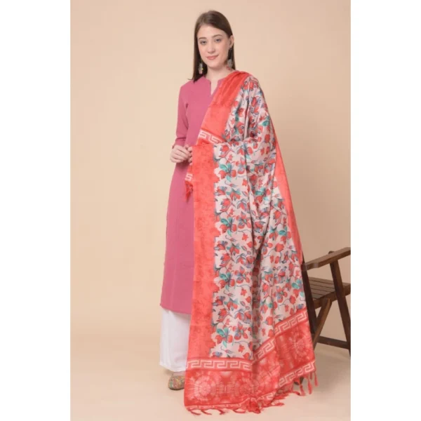 Generic Women's Art Silk Printed Dupatta (Red, Length: 2.25 to 2.50 Mtr) - Image 2