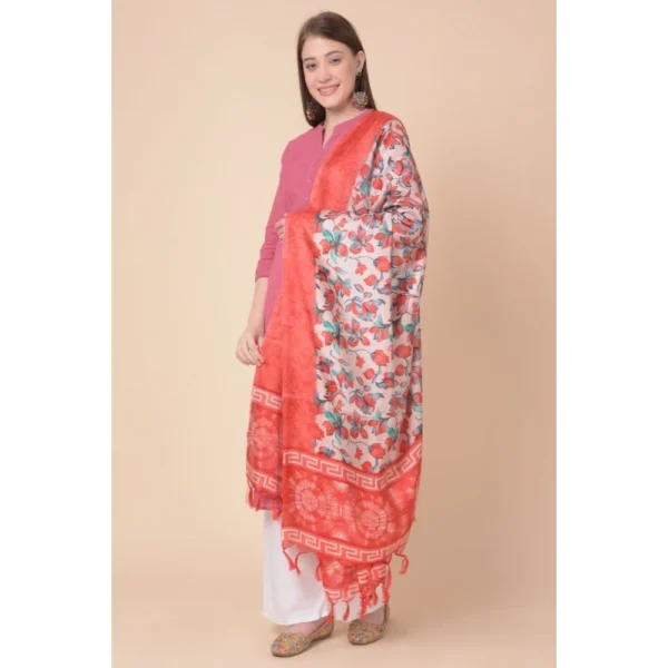 Generic Women's Art Silk Printed Dupatta (Red, Length: 2.25 to 2.50 Mtr) - Image 4