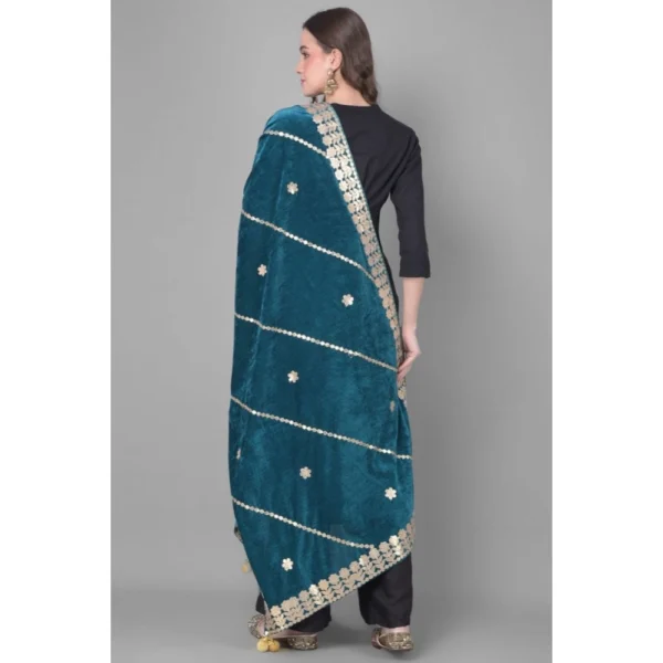 Generic Women's Velvet Gotta Patti Dupatta (Teal, Length: 2.25 to 2.50 Mtr) - Image 4