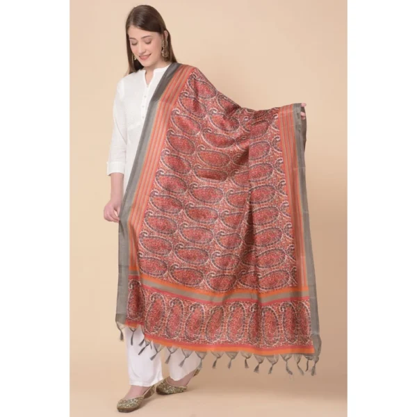 Generic Women's Art Silk Printed Dupatta (Orange, Length: 2.25 to 2.50 Mtr) - Image 5