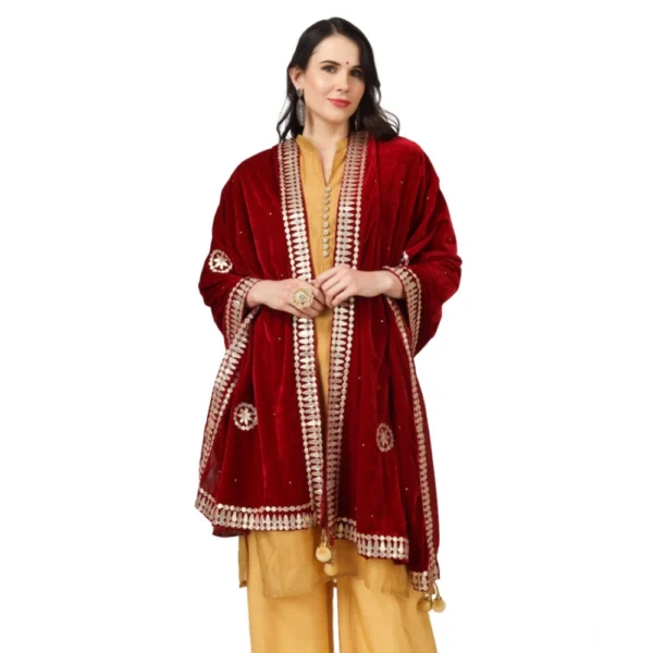 Generic Women's Velvet Gotta Patti Dupatta (Maroon, Length: 2.25 to 2.50 Mtr) - Image 3