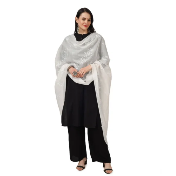 Generic Women's Cotton Embroidered Dupatta (White, Length: 2.25 to 2.50 Mtr) - Image 2