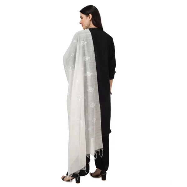 Generic Women's Cotton Embroidered Dupatta (White, Length: 2.25 to 2.50 Mtr) - Image 3