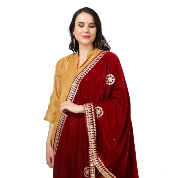 Generic Women's Velvet Gotta Patti Dupatta (Maroon, Length: 2.25 to 2.50 Mtr) - Image 4