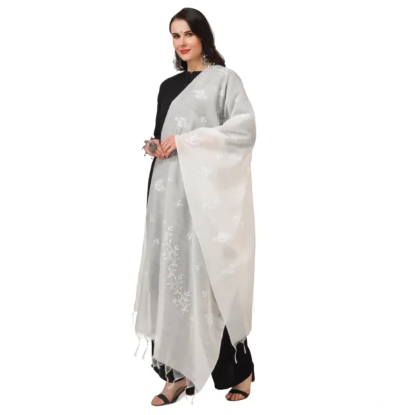 Generic Women's Cotton Embroidered Dupatta (White, Length: 2.25 to 2.50 Mtr) - Image 5