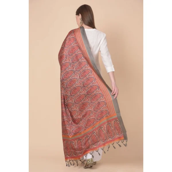 Generic Women's Art Silk Printed Dupatta (Orange, Length: 2.25 to 2.50 Mtr) - Image 4