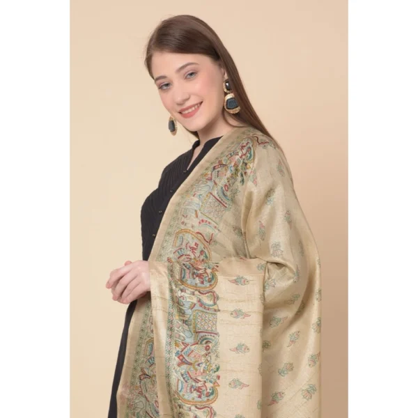 Generic Women's Art Silk Printed Dupatta (Gold, Length: 2.25 to 2.50 Mtr) - Image 2