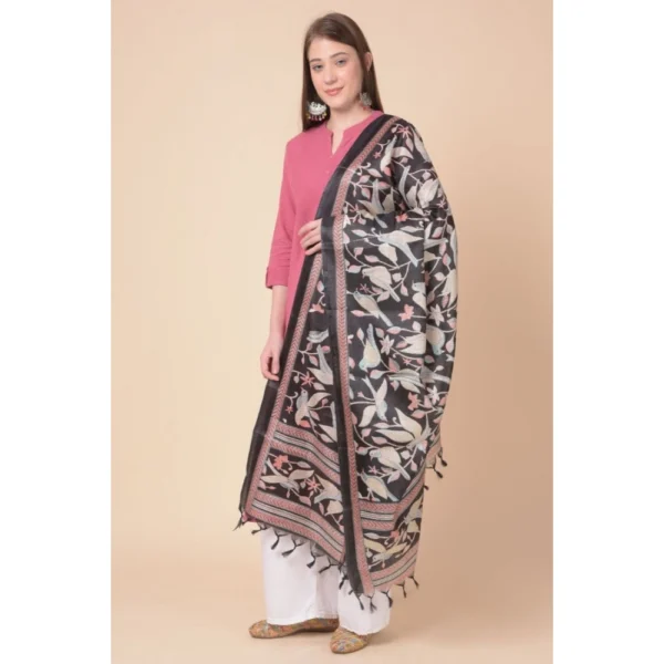 Generic Women's Art Silk Printed Dupatta (Black, Length: 2.25 to 2.50 Mtr) - Image 2