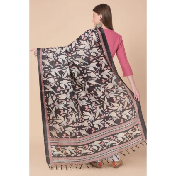 Generic Women's Art Silk Printed Dupatta (Black, Length: 2.25 to 2.50 Mtr) - Image 4