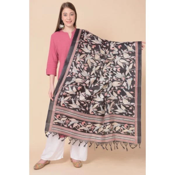 Generic Women's Art Silk Printed Dupatta (Black, Length: 2.25 to 2.50 Mtr) - Image 5