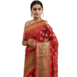 Generic Women’s Organza Printed Saree With Unstitched Blouse (Red, 5-6 Mtrs)