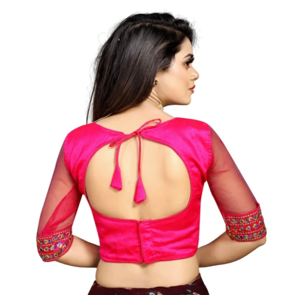 Generic Women's Phantom Silk Embroidery Readymade Blouse (Pink, Size: Free Size) - Image 4