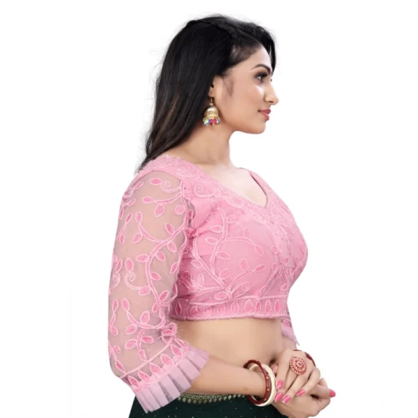 Generic Women's Nylon Net Embroidery Readymade Blouse (Pink, Size: Free Size) - Image 2