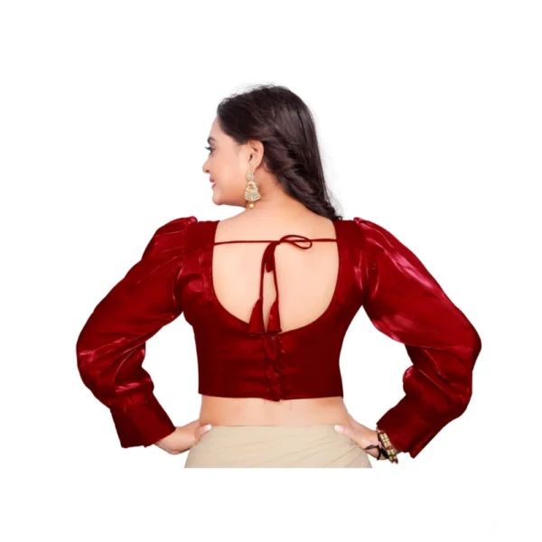 Generic Women's Organza Plain Readymade Blouse (Maroon, Size: Free Size) - Image 4