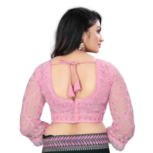 Generic Women's Nylon Net Embroidery Readymade Blouse (Pink, Size: Free Size) - Image 3