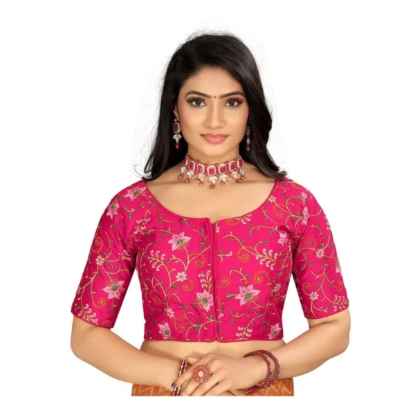 Generic Women's Satin Floral Readymade Blouse (Pink, Size: Free Size)