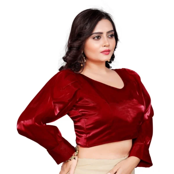 Generic Women's Organza Plain Readymade Blouse (Maroon, Size: Free Size) - Image 2