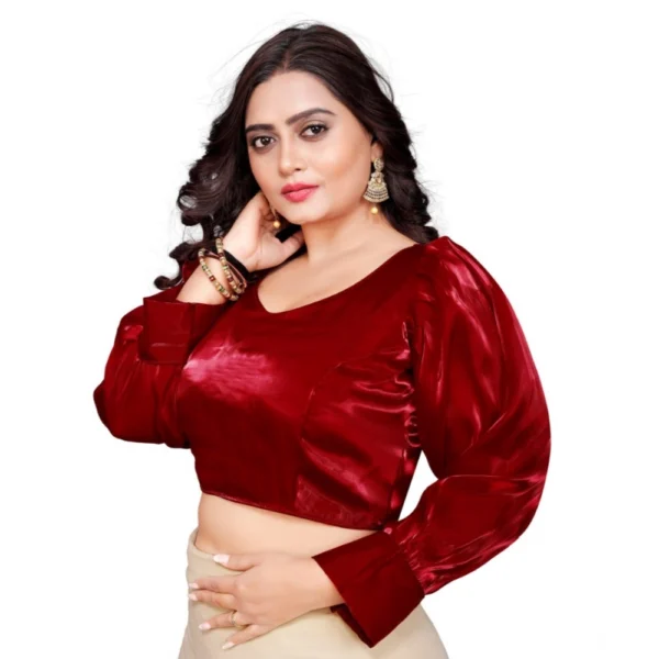 Generic Women's Organza Plain Readymade Blouse (Maroon, Size: Free Size) - Image 3