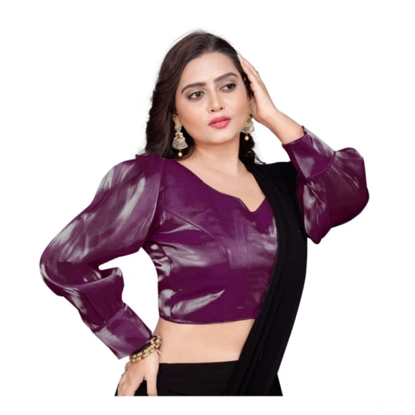 Generic Women's Organza Plain Readymade Blouse (Magenta, Size: Free Size) - Image 2