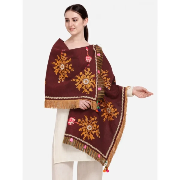 Generic Women's Cotton Embroidered Dupatta (Maroon, Length: 1.5 to 2 Mtr) - Image 3