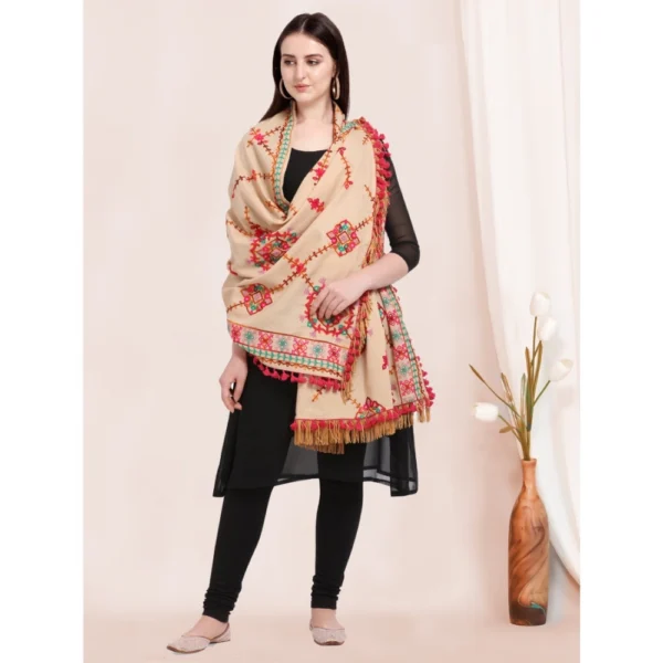 Generic Women's Cotton Embroidered Dupatta (Beige, Length: 0.5 to 1 Mtr) - Image 3