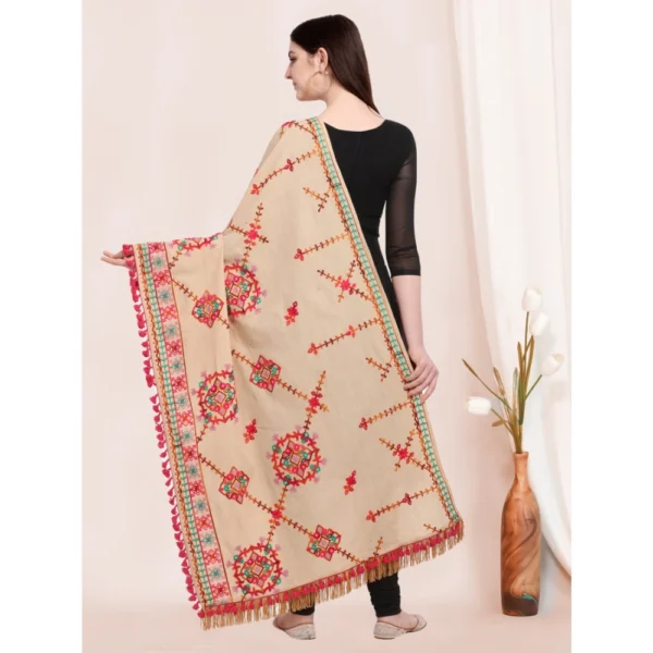 Generic Women's Cotton Embroidered Dupatta (Beige, Length: 0.5 to 1 Mtr) - Image 2