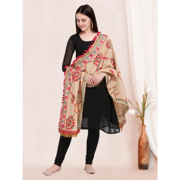 Generic Women's Cotton Embroidered Dupatta (Beige, Length: 0.5 to 1 Mtr) - Image 4